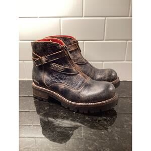 Bed Stu Women's Distressed Leather Engineer Ankle Boots Moto Work Brown Size 8